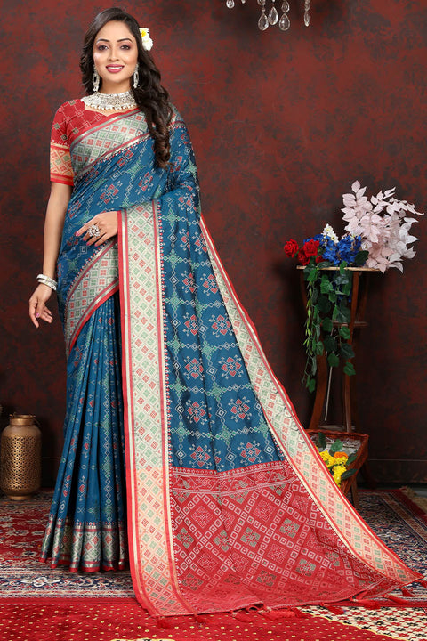 VastraLakshmi Luminous Teal Blue Soft Banarasi Silk Saree With Seraphic Blouse Piece