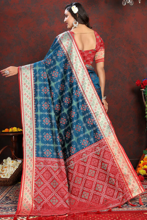 VastraLakshmi Luminous Teal Blue Soft Banarasi Silk Saree With Seraphic Blouse Piece