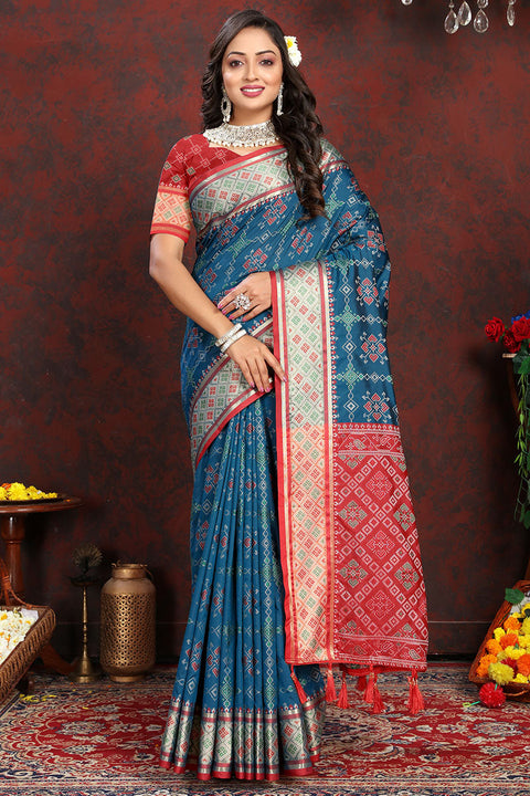 VastraLakshmi Luminous Teal Blue Soft Banarasi Silk Saree With Seraphic Blouse Piece