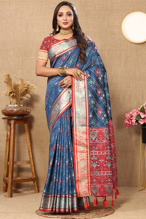 VastraLakshmi Scrumptious Blue Soft Banarasi Silk Saree With Engaging Blouse Piece