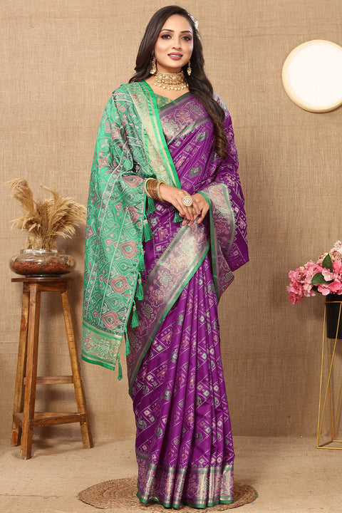 VastraLakshmi Felicitous Purple Soft Banarasi Silk Saree With Fantabulous Blouse Piece