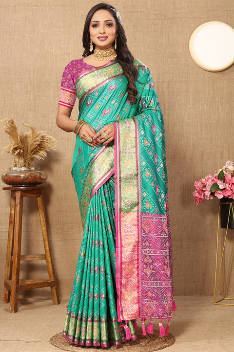 VastraLakshmi Resplendent Sea Green Soft Banarasi Silk Saree With Quintessential Blouse Piece