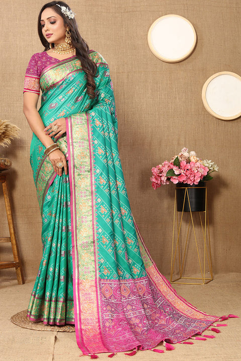 VastraLakshmi Resplendent Sea Green Soft Banarasi Silk Saree With Quintessential Blouse Piece