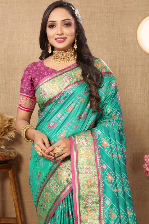 VastraLakshmi Resplendent Sea Green Soft Banarasi Silk Saree With Quintessential Blouse Piece