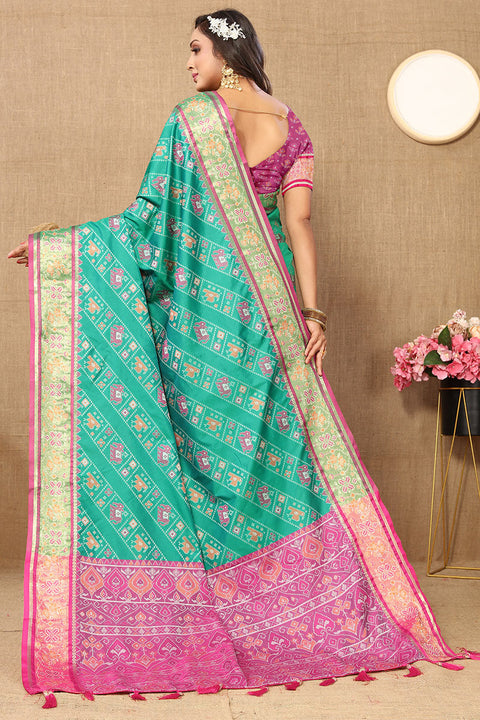 VastraLakshmi Resplendent Sea Green Soft Banarasi Silk Saree With Quintessential Blouse Piece