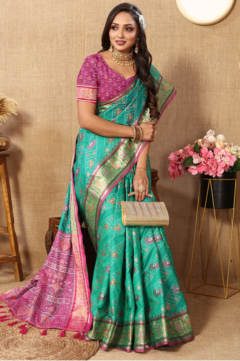 VastraLakshmi Resplendent Sea Green Soft Banarasi Silk Saree With Quintessential Blouse Piece