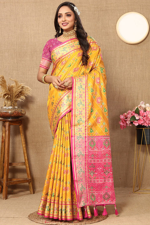 VastraLakshmi Ornate Yellow Soft Banarasi Silk Saree With Exemplary Blouse Piece