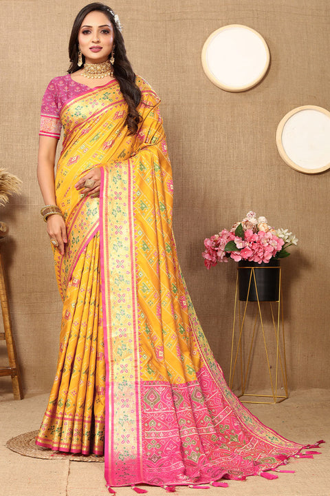 VastraLakshmi Ornate Yellow Soft Banarasi Silk Saree With Exemplary Blouse Piece