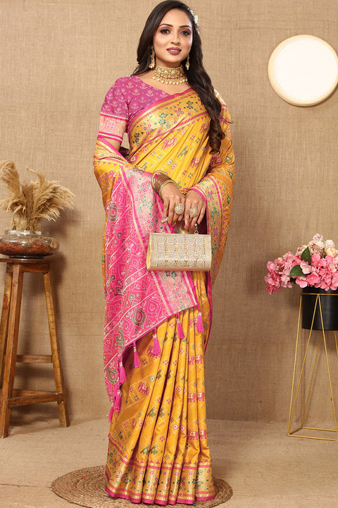 VastraLakshmi Ornate Yellow Soft Banarasi Silk Saree With Exemplary Blouse Piece