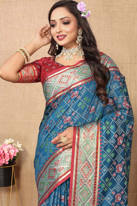 VastraLakshmi Supernal Blue Soft Banarasi Silk Saree With Amiable Blouse Piece