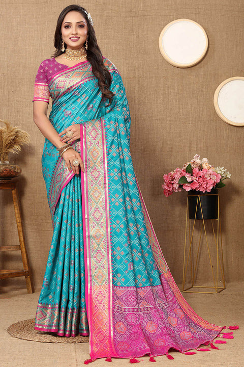 VastraLakshmi Luxuriant Firozi Soft Banarasi Silk Saree With Prodigal Blouse Piece