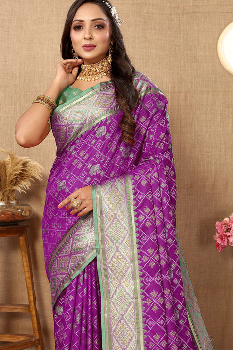 VastraLakshmi Improbable Purple Soft Banarasi Silk Saree With Exquisite Blouse Piece