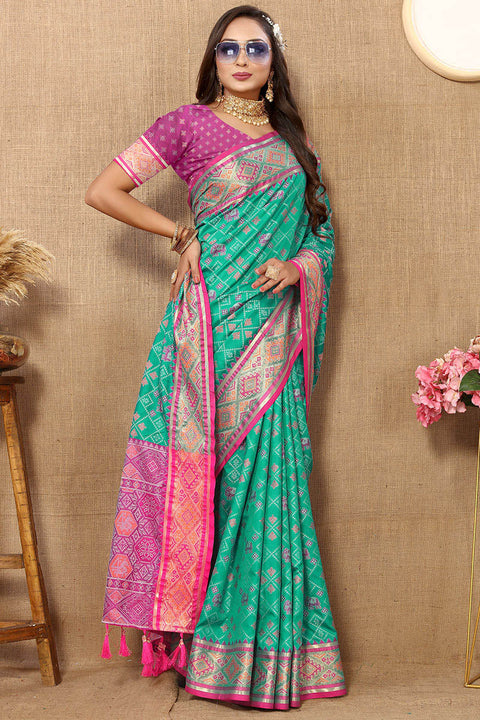 VastraLakshmi Scintillating Sea Green Soft Banarasi Silk Saree With Quixotic Blouse Piece