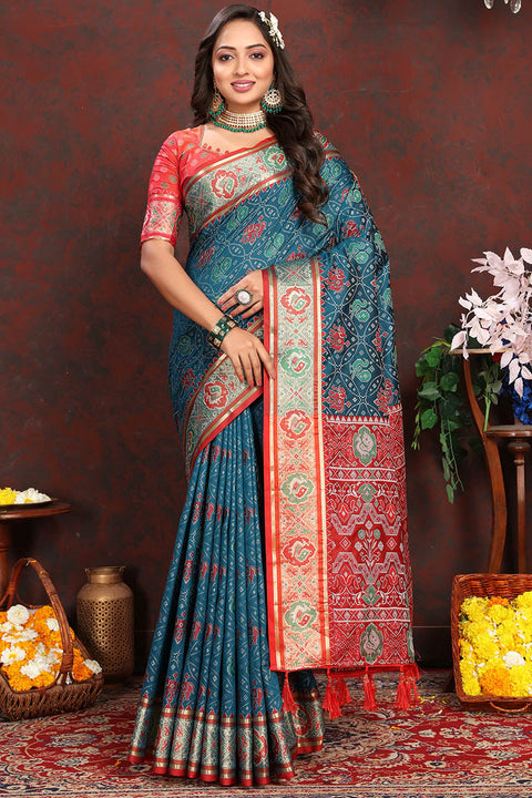 VastraLakshmi Whimsical Blue Soft Banarasi Silk Saree With Incomparable Blouse Piece