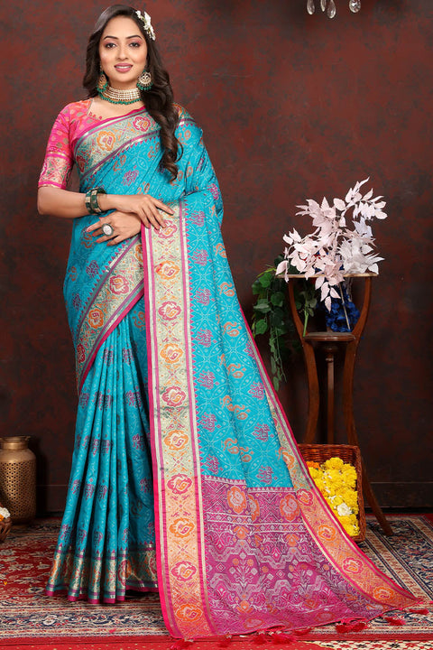 VastraLakshmi Propinquity Firozi Soft Banarasi Silk Saree With Petrichor  Blouse Piece