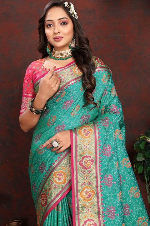 VastraLakshmi Bewitching Sea Green Soft Banarasi Silk Saree With Exquisite Blouse Piece