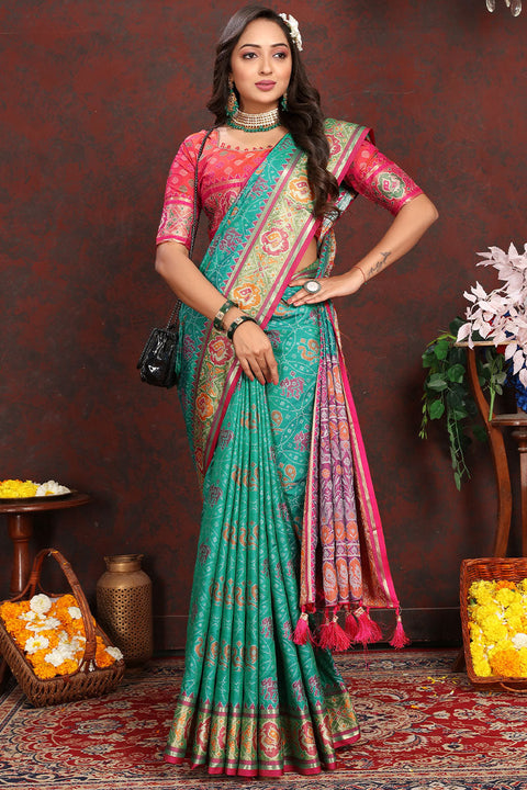 VastraLakshmi Bewitching Sea Green Soft Banarasi Silk Saree With Exquisite Blouse Piece