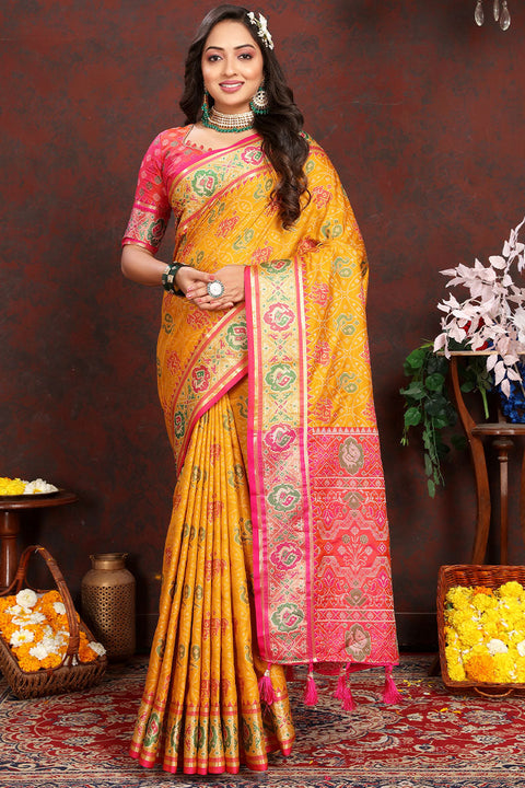 VastraLakshmi Delightful Yellow Soft Banarasi Silk Saree With Hypnotic Blouse Piece