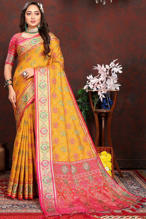 VastraLakshmi Delightful Yellow Soft Banarasi Silk Saree With Hypnotic Blouse Piece