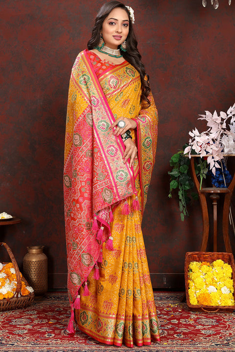 VastraLakshmi Delightful Yellow Soft Banarasi Silk Saree With Hypnotic Blouse Piece