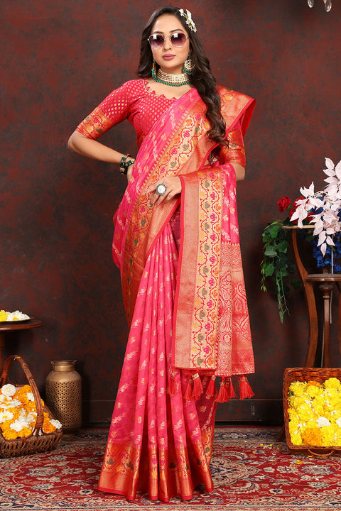 VastraLakshmi Mesmerising Dark Pink Soft Banarasi Silk Saree With Precious Blouse Piece