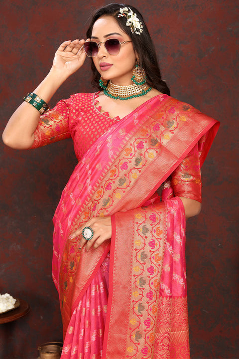 VastraLakshmi Mesmerising Dark Pink Soft Banarasi Silk Saree With Precious Blouse Piece