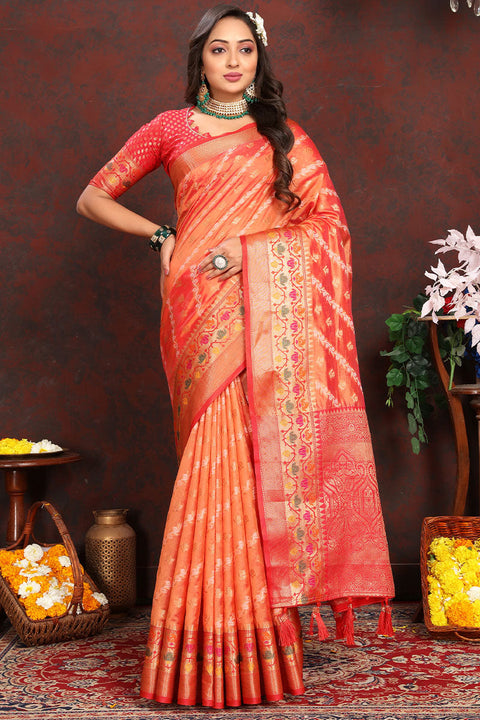 VastraLakshmi Jazzy Orange Soft Banarasi Silk Saree With Groovy Blouse Piece