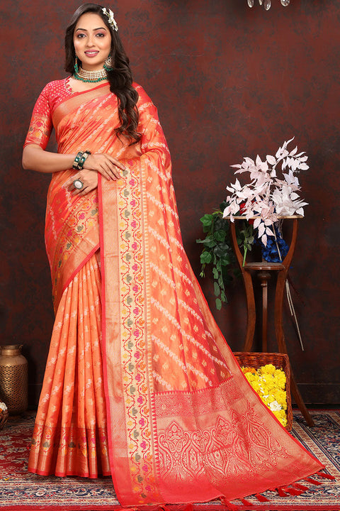 VastraLakshmi Jazzy Orange Soft Banarasi Silk Saree With Groovy Blouse Piece