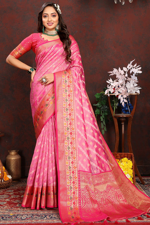 VastraLakshmi Inspiring Pink Soft Banarasi Silk Saree With Dalliance Blouse Piece