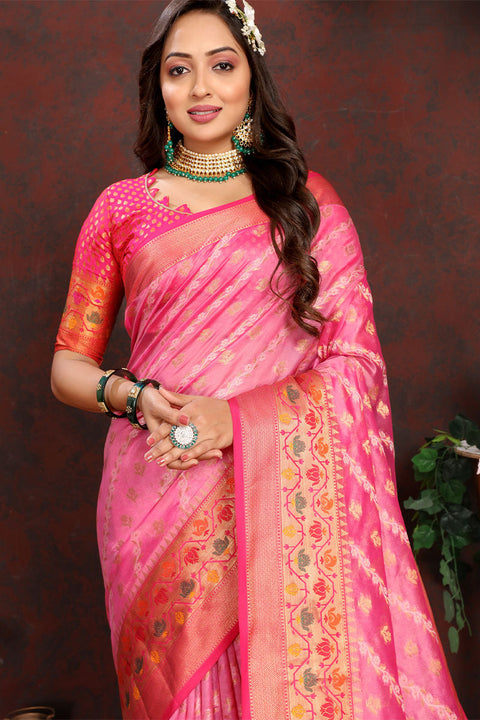 VastraLakshmi Inspiring Pink Soft Banarasi Silk Saree With Dalliance Blouse Piece