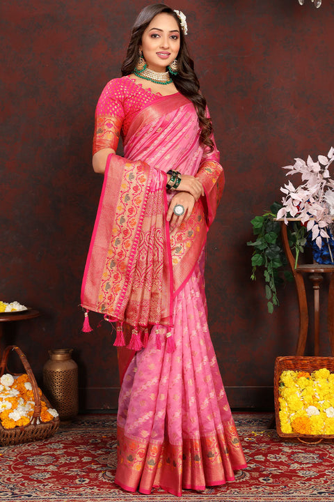 VastraLakshmi Inspiring Pink Soft Banarasi Silk Saree With Dalliance Blouse Piece