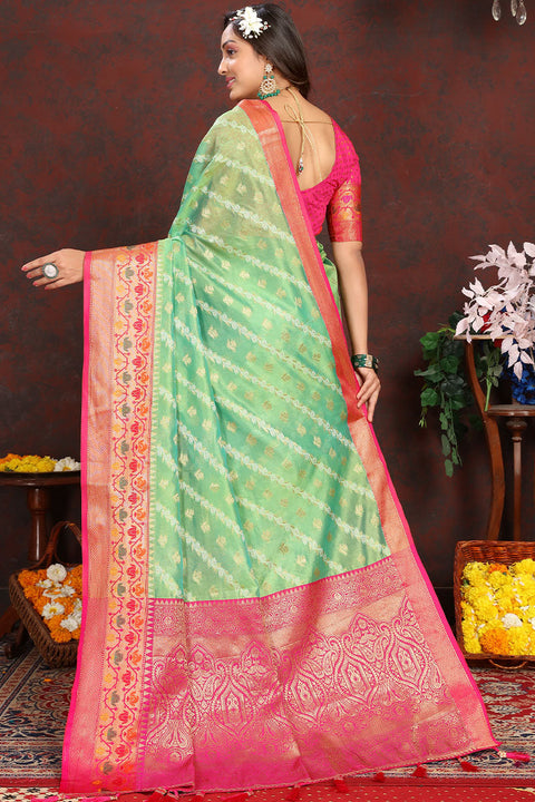 VastraLakshmi Eloquence Pista Soft Banarasi Silk Saree With Imbrication Blouse Piece