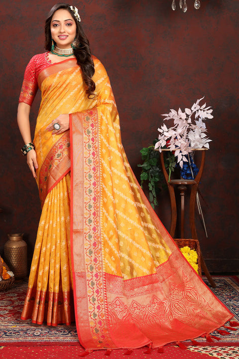 VastraLakshmi Vestigial Yellow Soft Banarasi Silk Saree With Splendiferous Blouse Piece