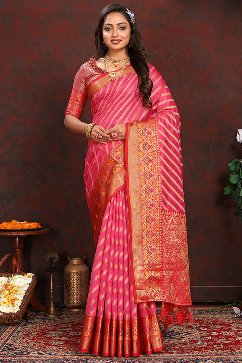 VastraLakshmi Lagniappe Dark Pink Soft Banarasi Silk Saree With Chatoyant Blouse Piece