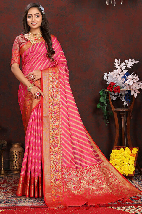 VastraLakshmi Lagniappe Dark Pink Soft Banarasi Silk Saree With Chatoyant Blouse Piece