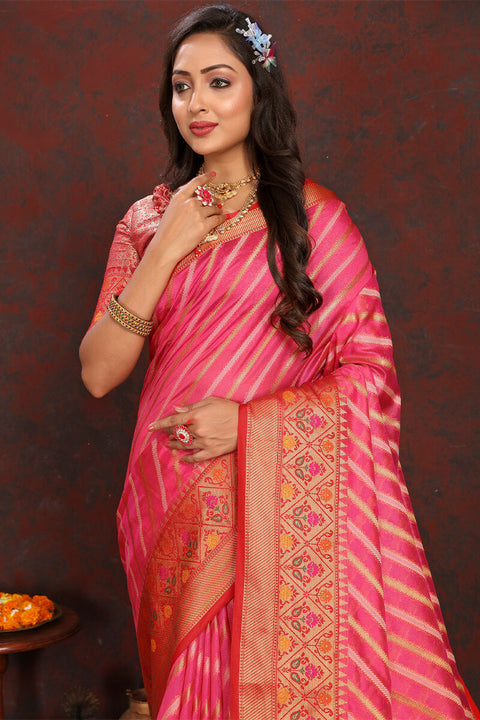 VastraLakshmi Lagniappe Dark Pink Soft Banarasi Silk Saree With Chatoyant Blouse Piece