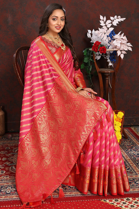 VastraLakshmi Lagniappe Dark Pink Soft Banarasi Silk Saree With Chatoyant Blouse Piece