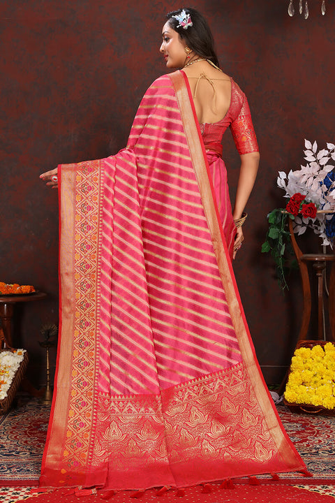 VastraLakshmi Lagniappe Dark Pink Soft Banarasi Silk Saree With Chatoyant Blouse Piece