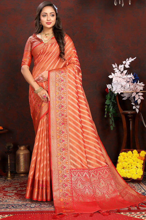 VastraLakshmi Pleasant Orange Soft Banarasi Silk Saree With Radiant Blouse Piece