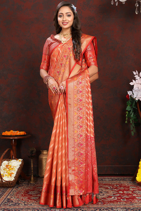 VastraLakshmi Pleasant Orange Soft Banarasi Silk Saree With Radiant Blouse Piece