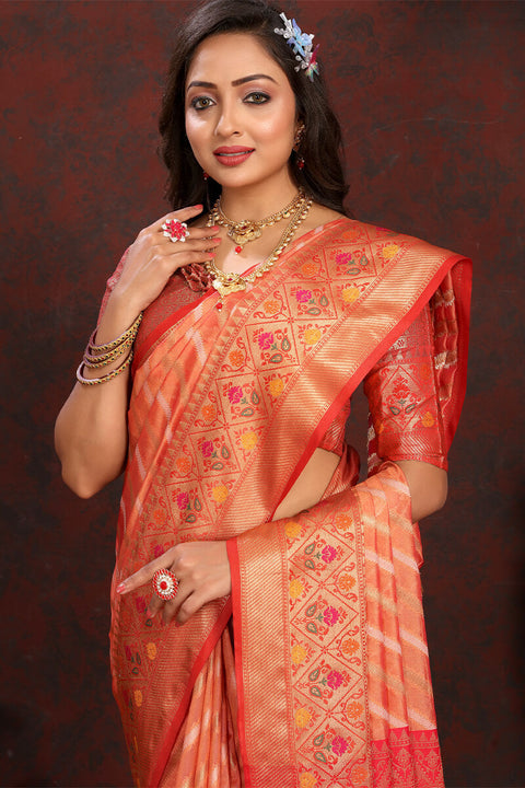 VastraLakshmi Pleasant Orange Soft Banarasi Silk Saree With Radiant Blouse Piece