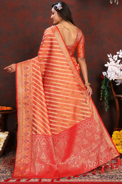 VastraLakshmi Pleasant Orange Soft Banarasi Silk Saree With Radiant Blouse Piece