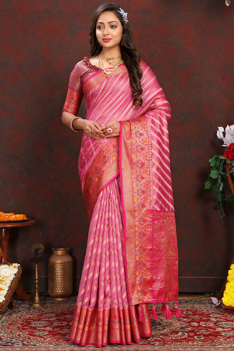 VastraLakshmi Blooming Pink Soft Banarasi Silk Saree With Glowing Blouse Piece