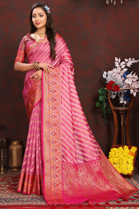 VastraLakshmi Blooming Pink Soft Banarasi Silk Saree With Glowing Blouse Piece