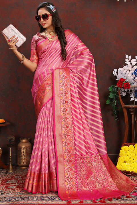 VastraLakshmi Blooming Pink Soft Banarasi Silk Saree With Glowing Blouse Piece