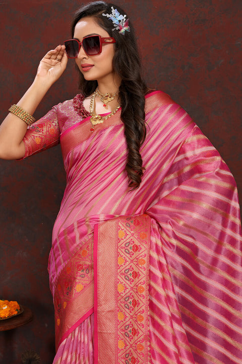 VastraLakshmi Blooming Pink Soft Banarasi Silk Saree With Glowing Blouse Piece