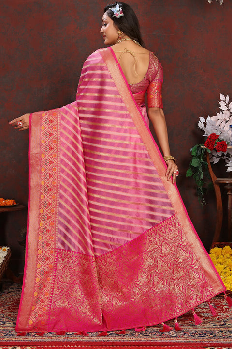 VastraLakshmi Blooming Pink Soft Banarasi Silk Saree With Glowing Blouse Piece