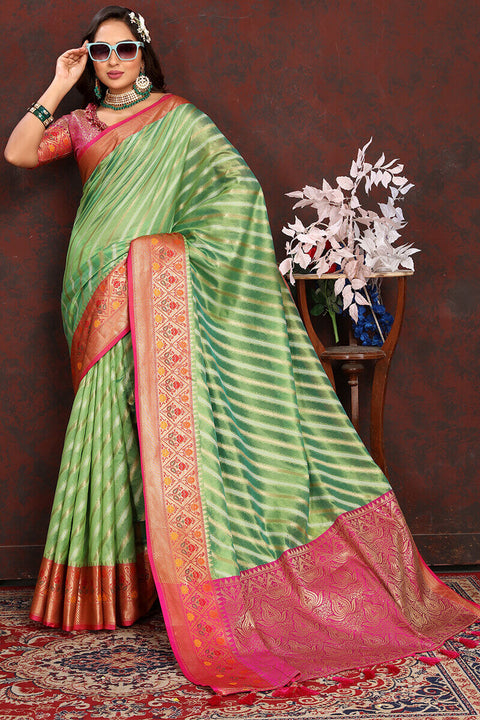 VastraLakshmi Dazzling Pista Soft Banarasi Silk Saree With Sizzling Blouse Piece