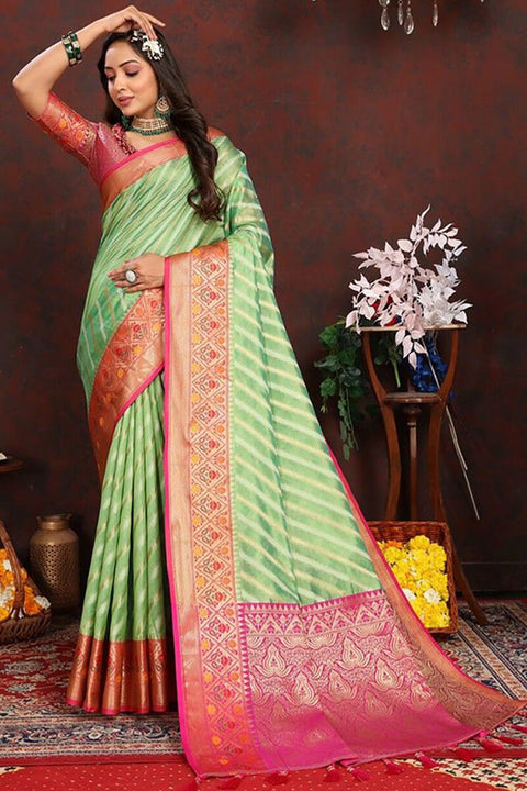 VastraLakshmi Dazzling Pista Soft Banarasi Silk Saree With Sizzling Blouse Piece