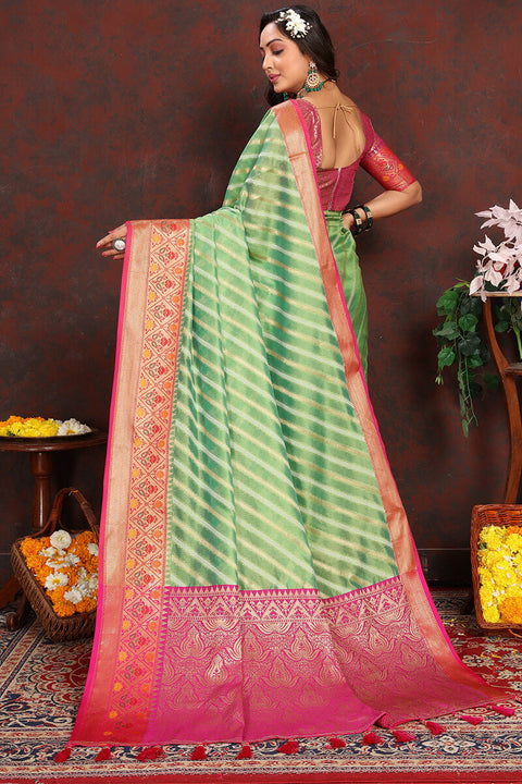 VastraLakshmi Dazzling Pista Soft Banarasi Silk Saree With Sizzling Blouse Piece